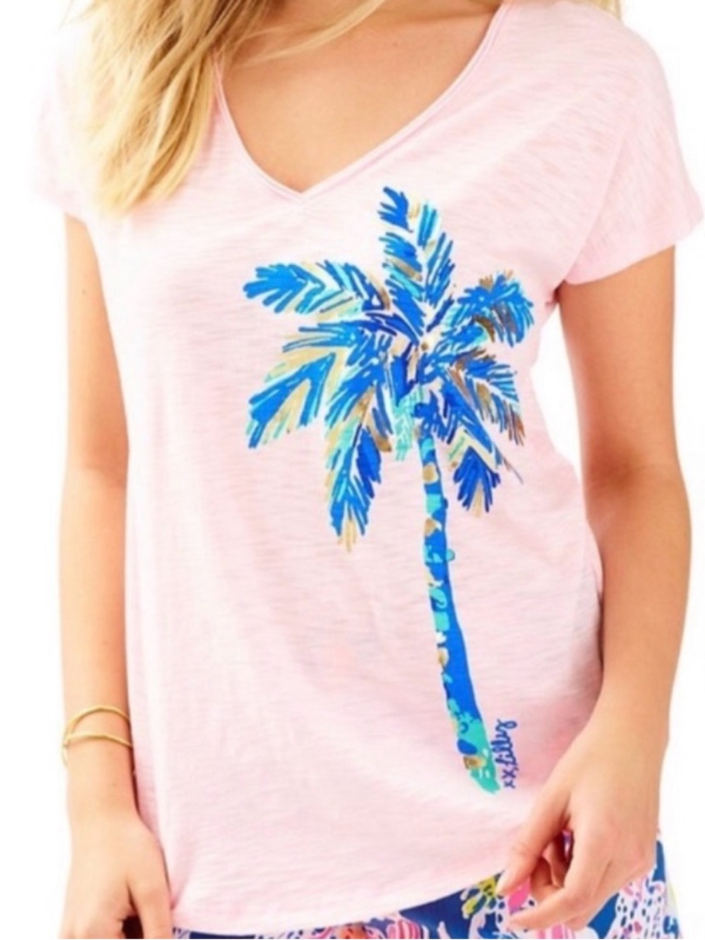 Lilly Pulitzer Colie Pink Tee with Palm Tree Detail